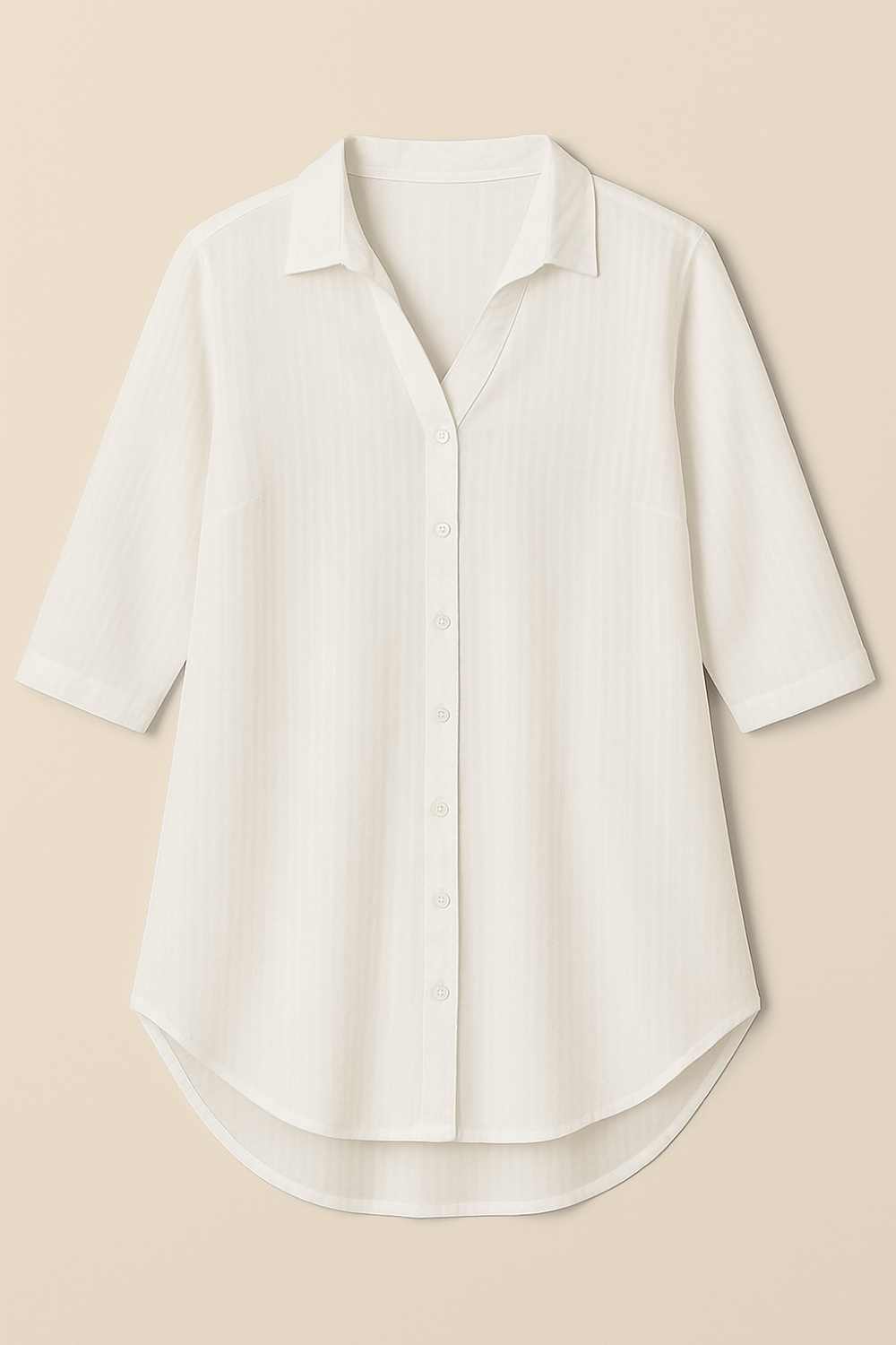 Plus Size White Cuban Collar Cotton Shirt