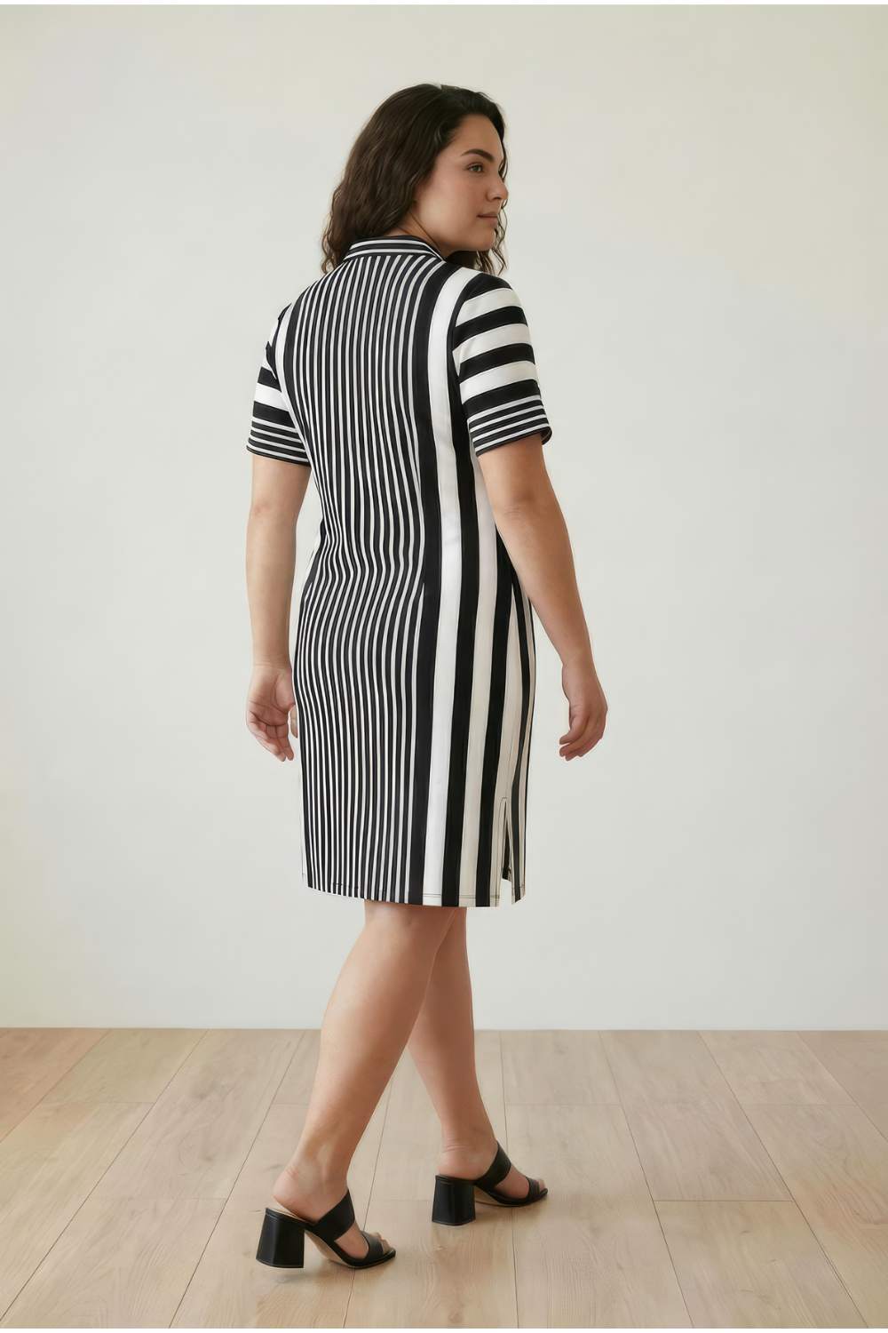 Comfortable Black White Stripe Printed Polo Dress