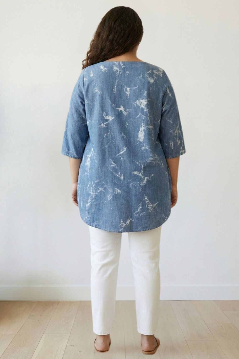 Comfortable Plus Size Denim Cotton Top Marble Wash
