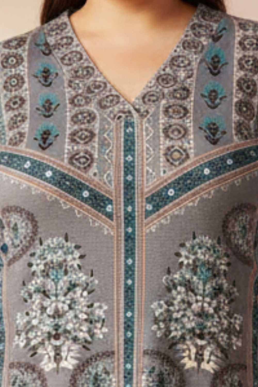 Plus Size Blue Grey SnugWeave™ Winter Kurta for Women