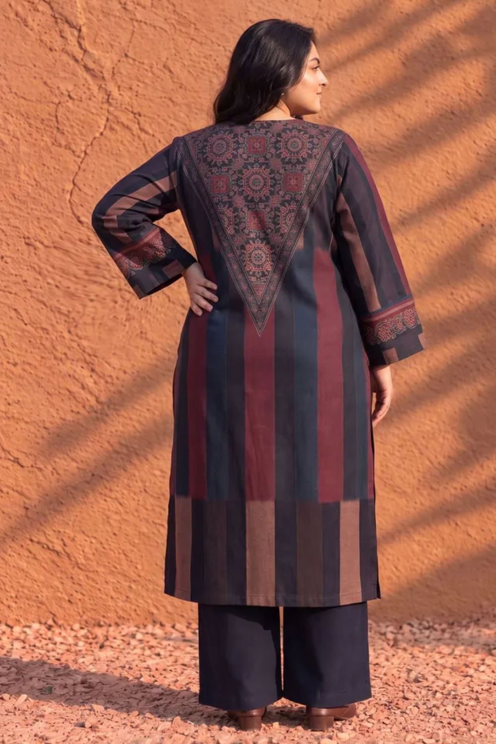 Plus Size Striped Printed SnugWeave™  Kurta for Women