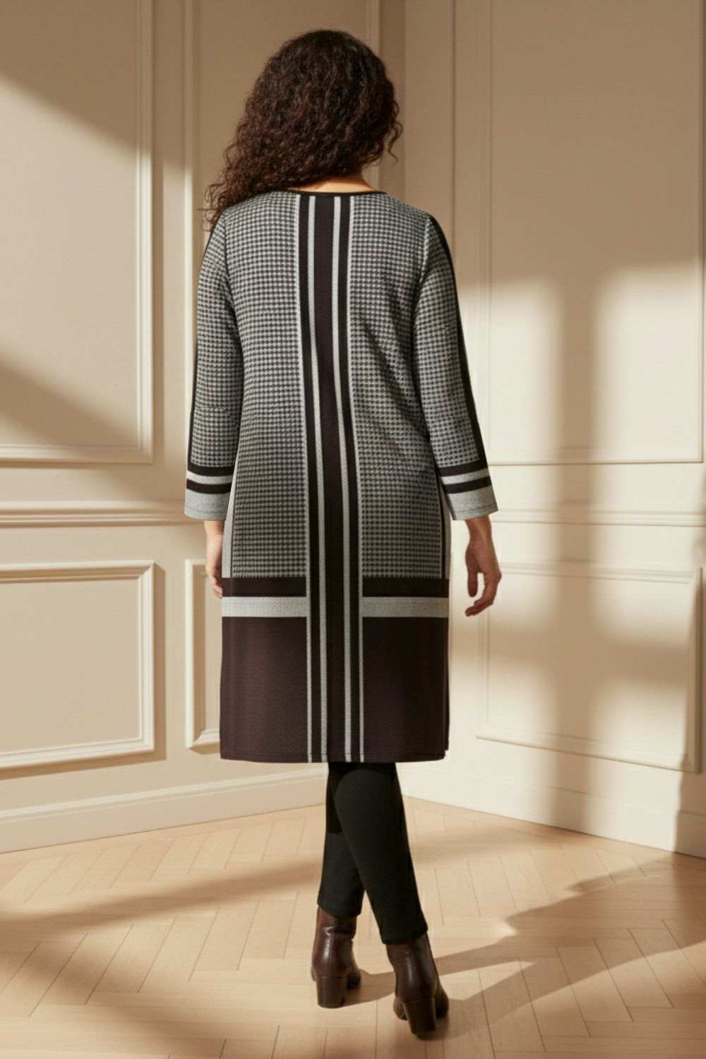 Plus Size Black Beige Stripe SnugWeave™ Winter Kurta