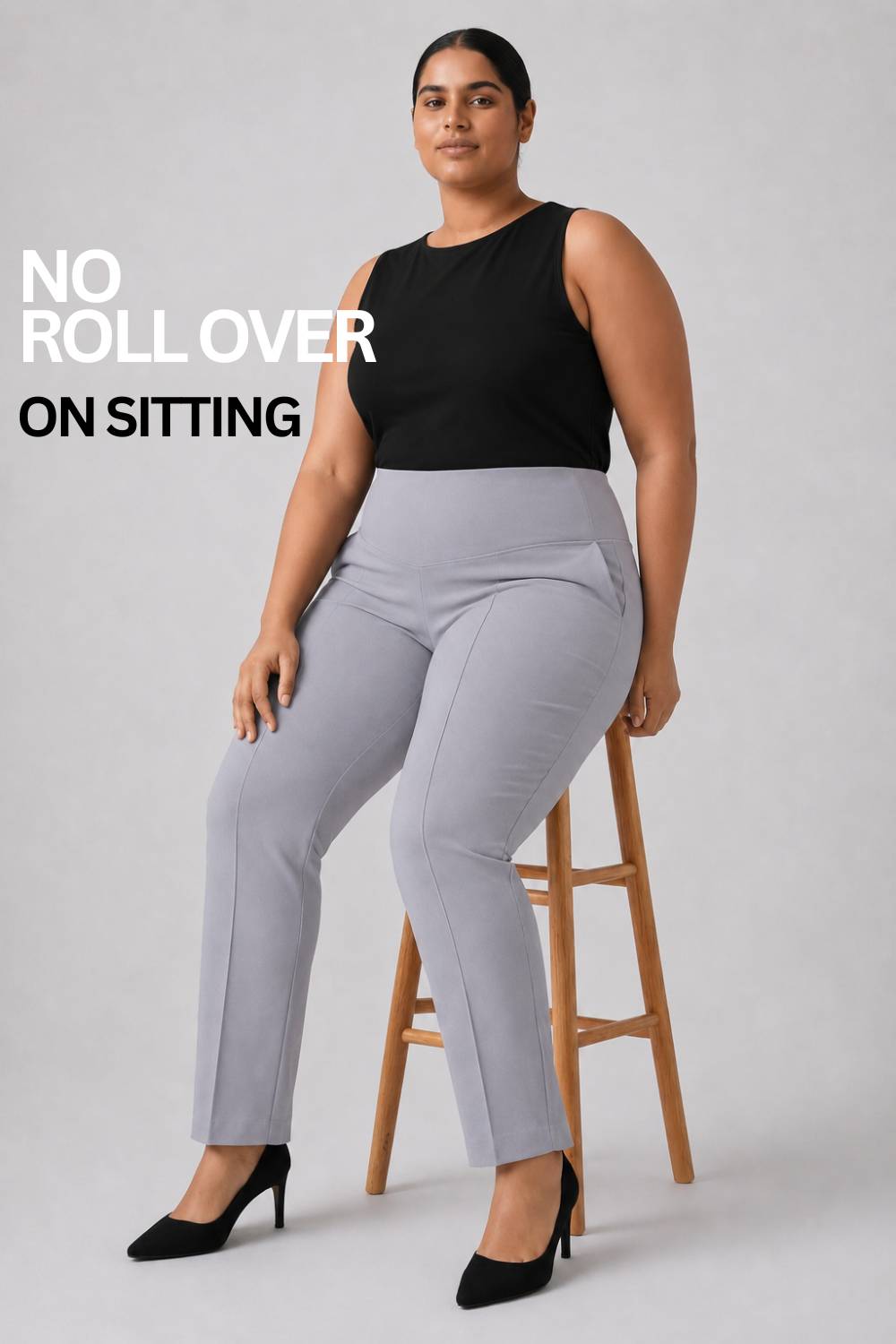 Plus Size Plus Size English Grey Tummy Shaper Straight Fit Pants
