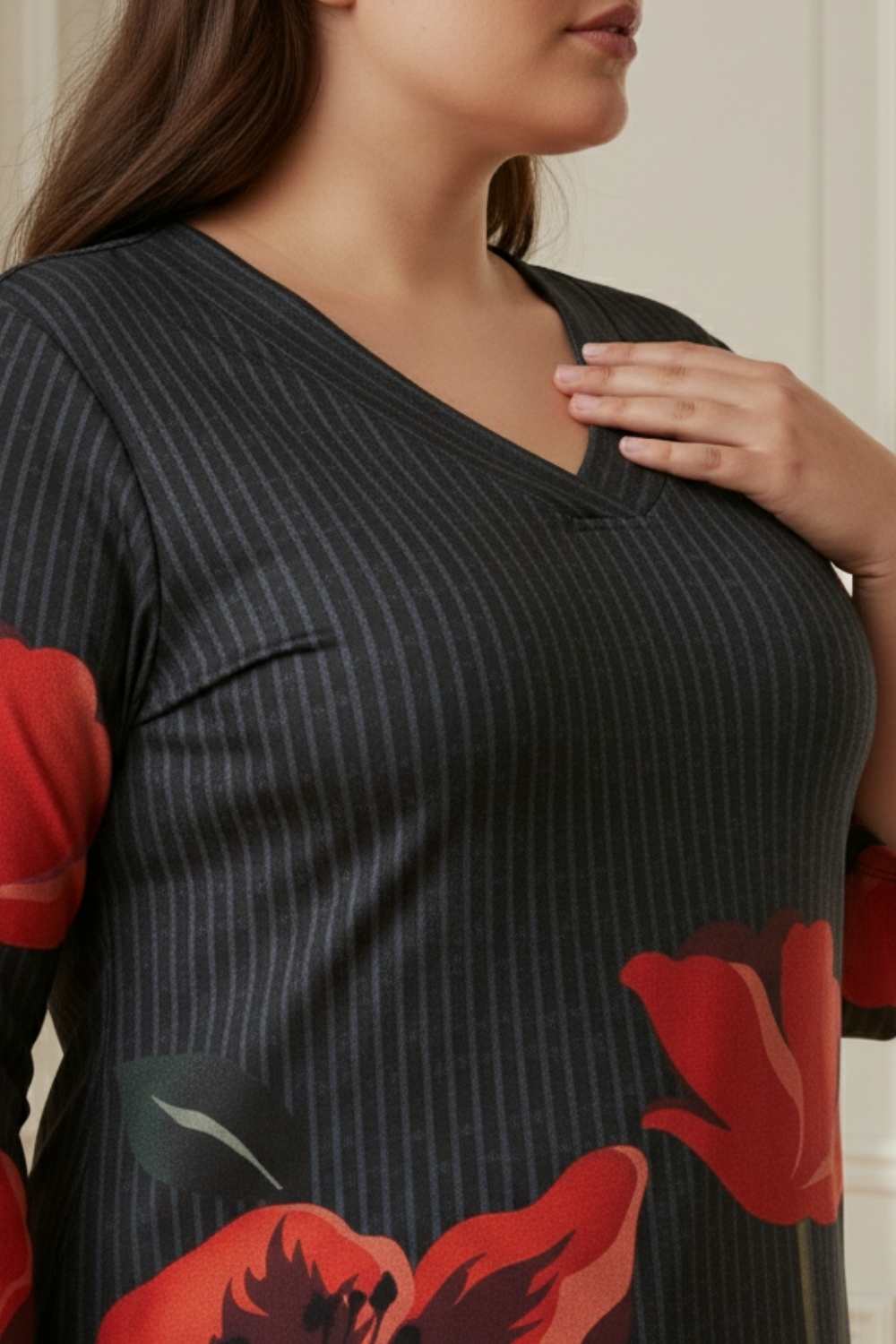Plus Size Black Floral Borders SnugWeave™ Winter Top