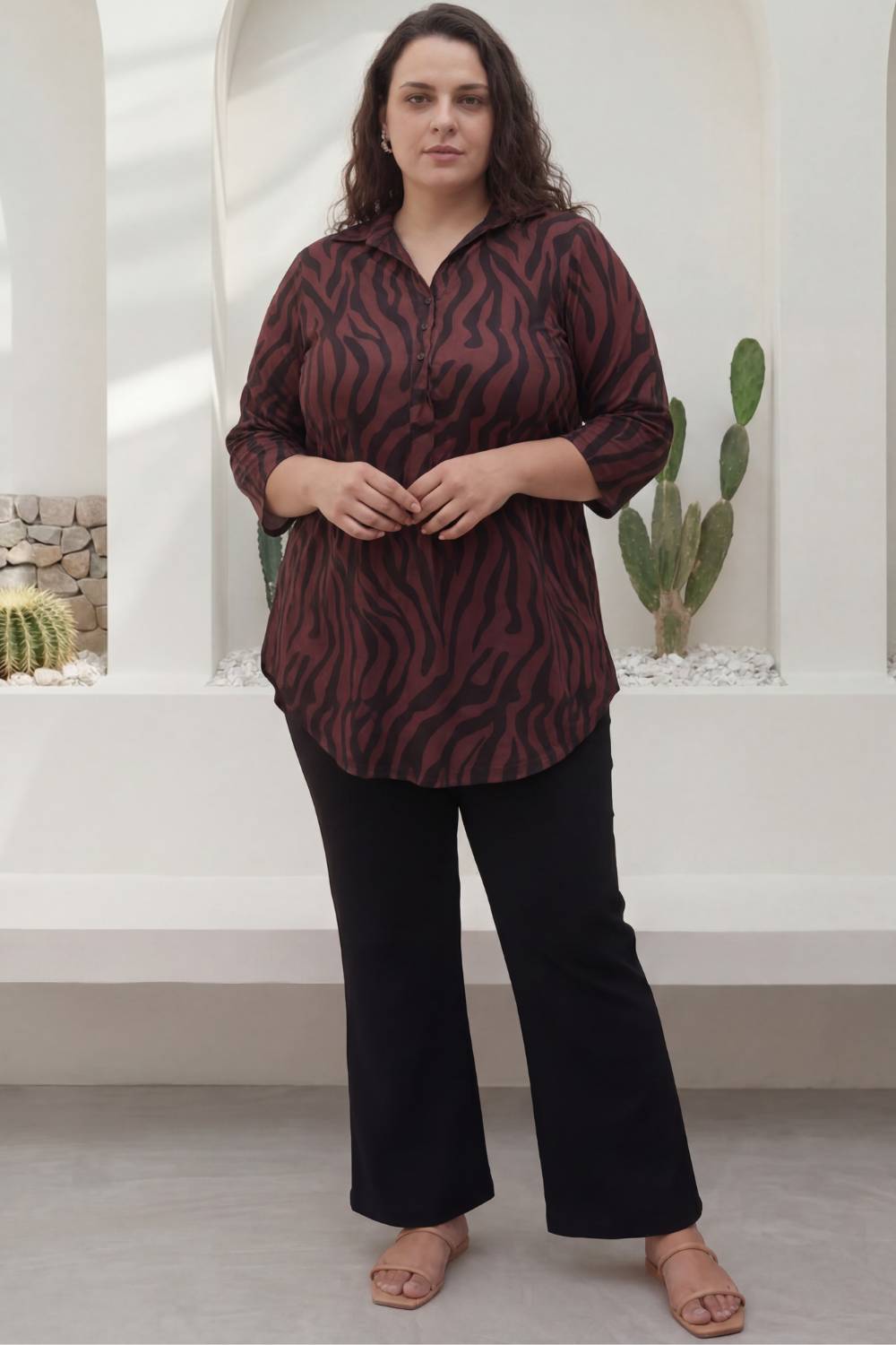 Bronze Tiger Centre Pleat Top for Women