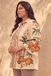 Plus Size Boho Floral Panel Print Cotton Top