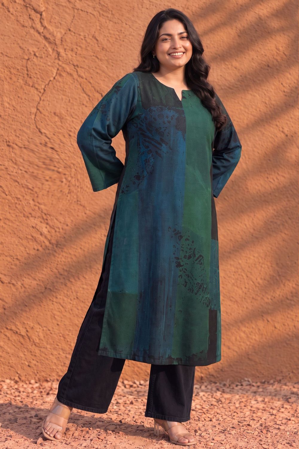Plus Size Plus Size Teal Artistry Straight  SnugWeave™  Kurta