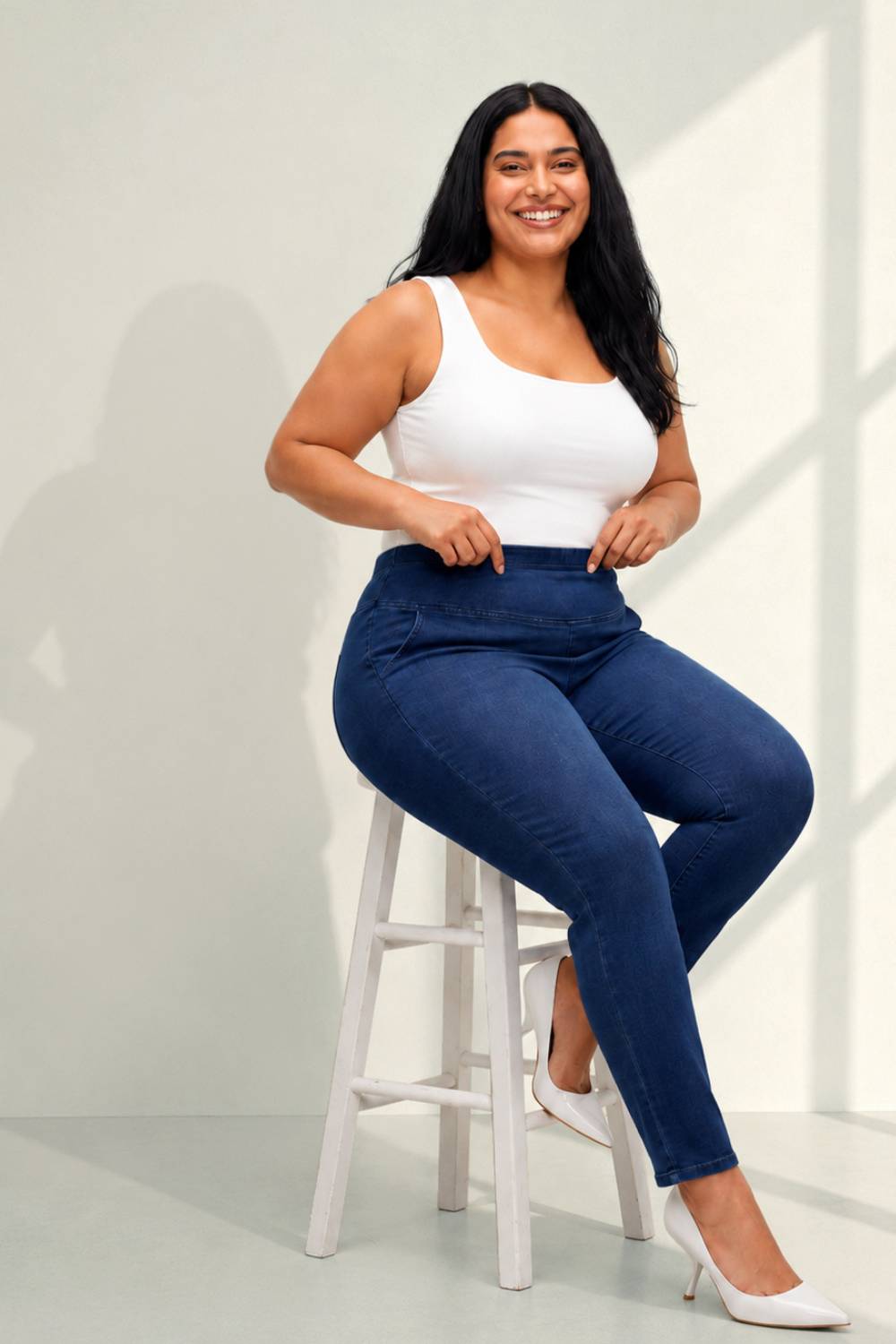 Plus Size Navy Blue Light Fade Straight Fit Jeans
