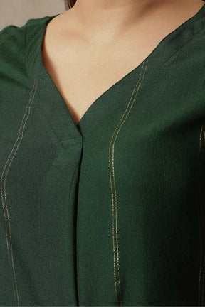 Plus Size Emerald Green Golden Pin Striped V Neck Top