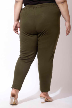 Plus Size Olive Warm Winter Fleece Leggings
