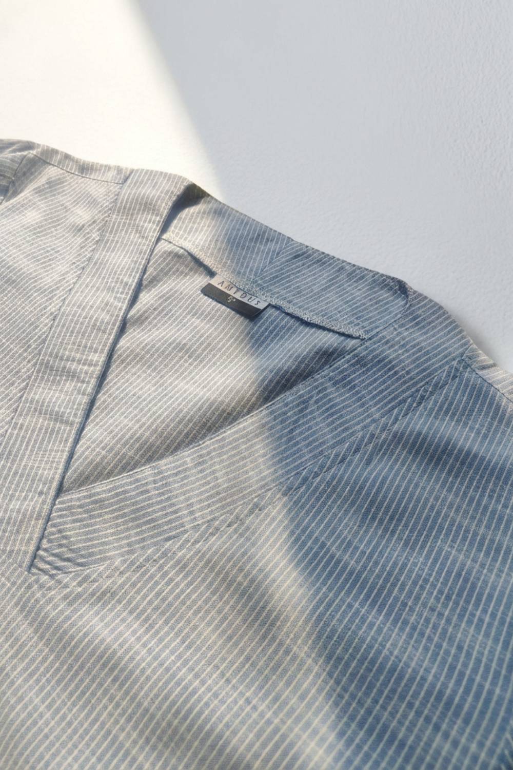 Plus Size Blue Chambray Pinstripe V-Neck Kurta for Women