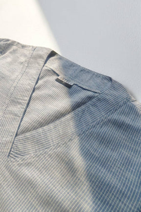 Plus Size Blue Chambray Pinstripe V-Neck Kurta