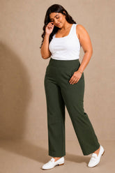 Olive Tummy Shaping Wide Straight Pants
