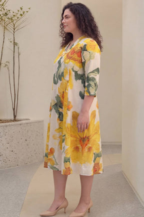 Sunflower Grace Plus Size Yellow Midi Dress