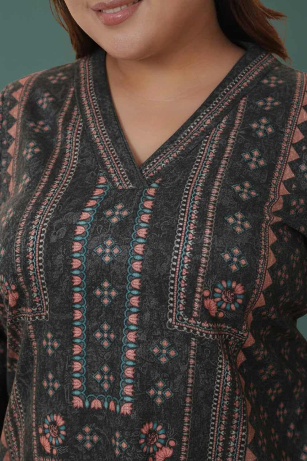 Comfortable Plus Size Black Ethnic SnugWeave™ Winter Top