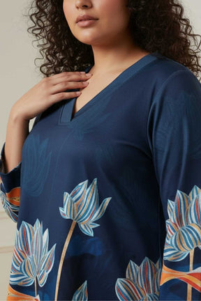 Plus Size Blue Floral SnugWeave™ Winter Top