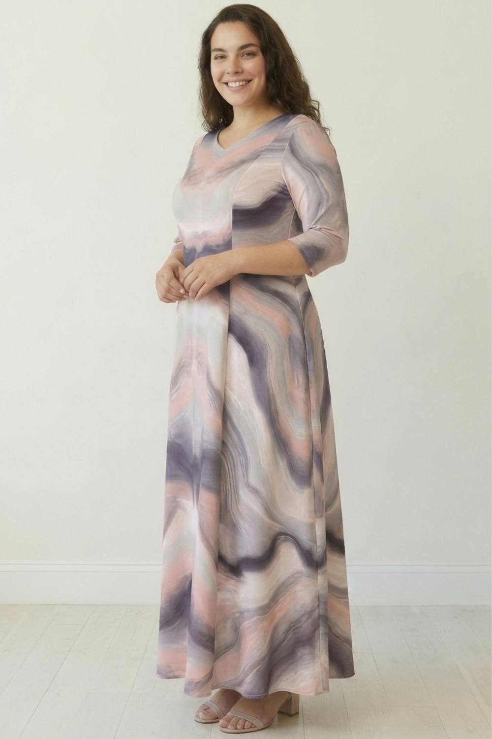 Plus Size Pink Marbel Printed Dress