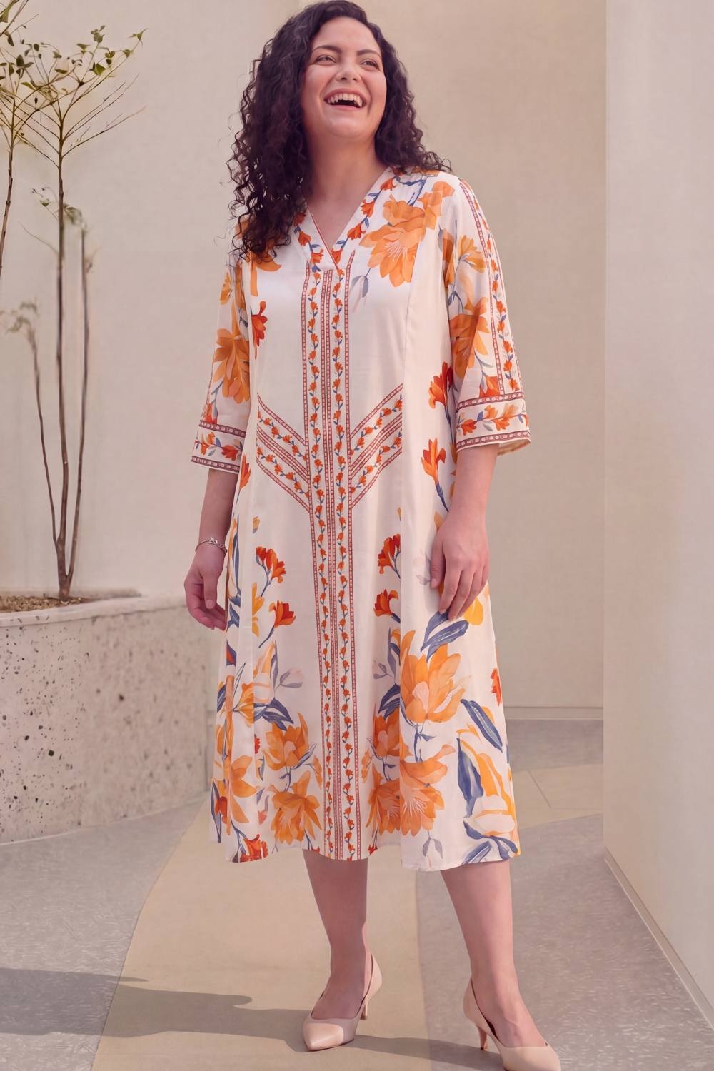 Plus Size Floral Elegance Plus Size Midi Dress