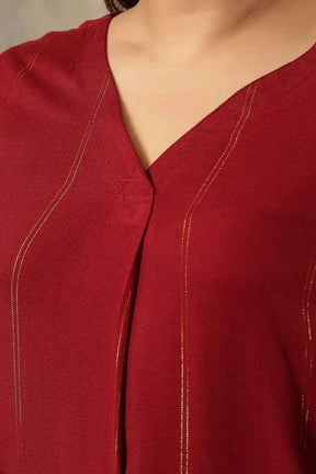 Plus Size Maroon Golden Pin Striped V-Neck Top
