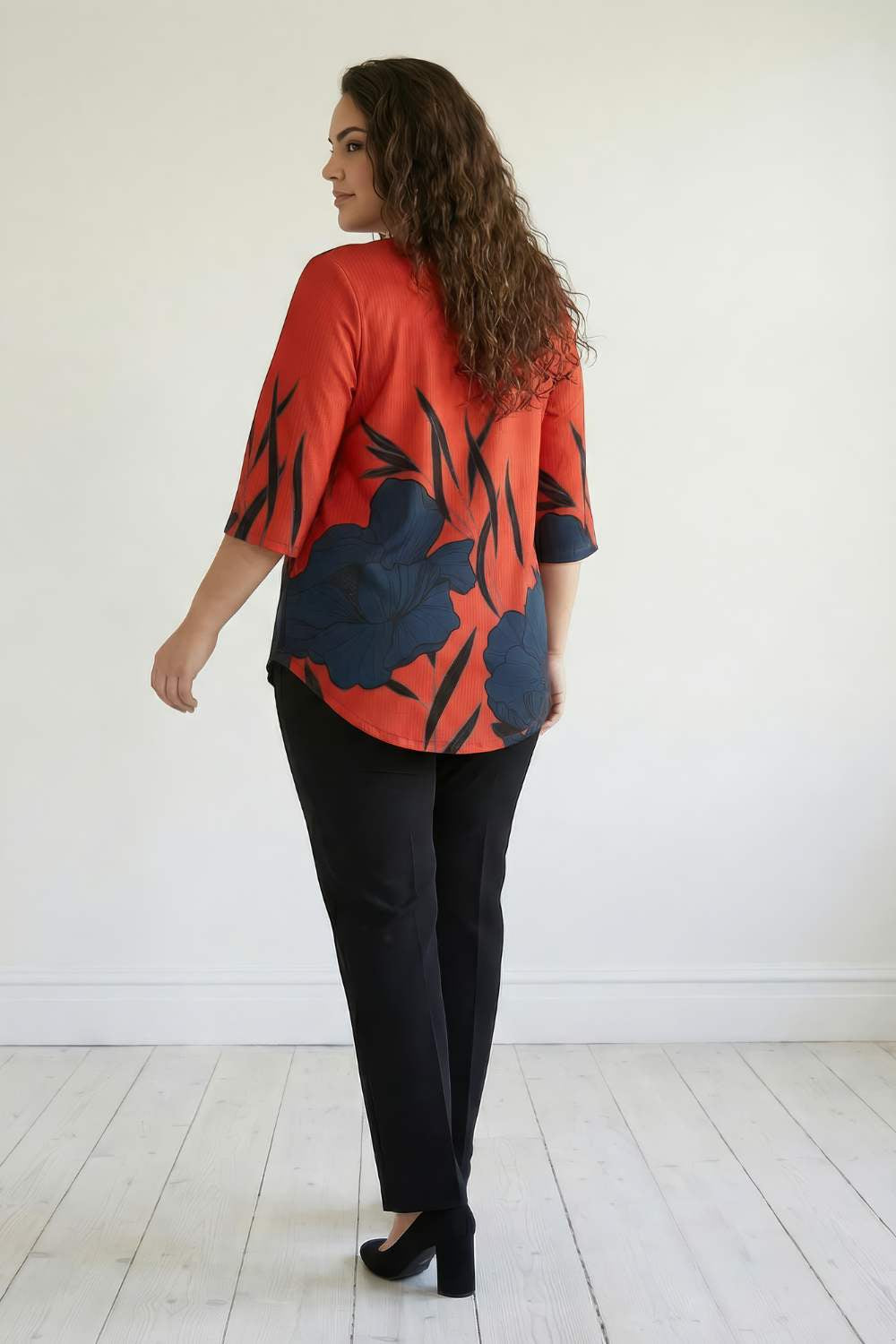 Red Teal Print Plus Size Top