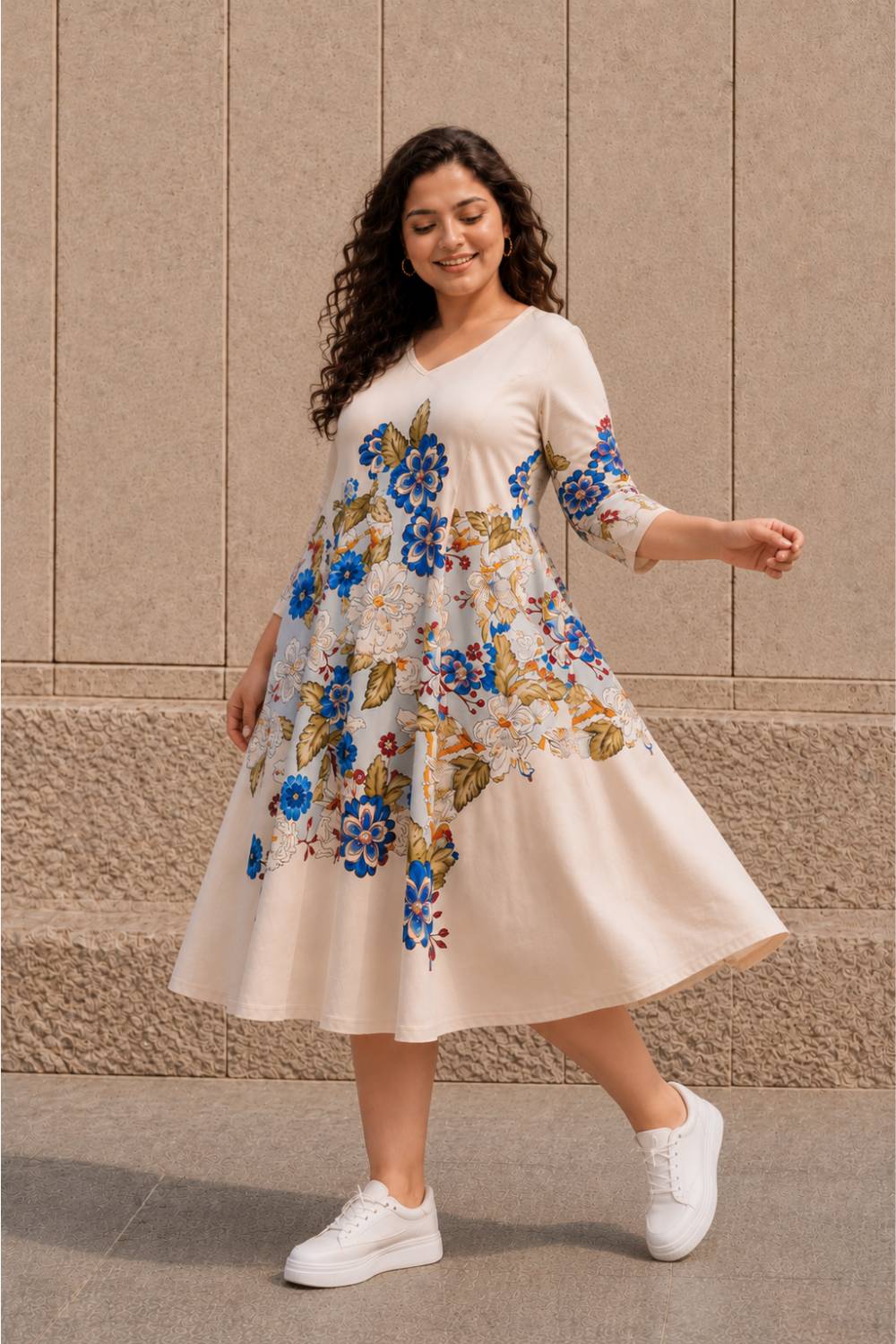Plus Size Fresh Bloom Midi Dress for Women