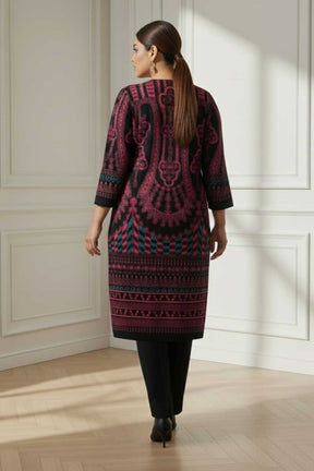 Plus Size Black Red SnugWeave™ Winter Kurta