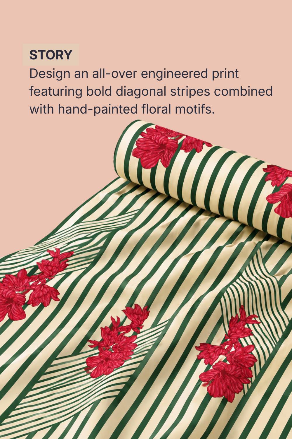 Crimson Bloom Geometric Stripe Cotton Blend Fabric 56 Inches Width for Women