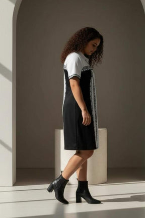 Classic Black Printed Polo Dress