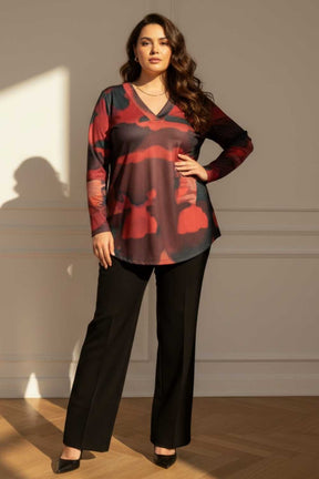 Plus Size Red Abstract SnugWeave™ Winter Top
