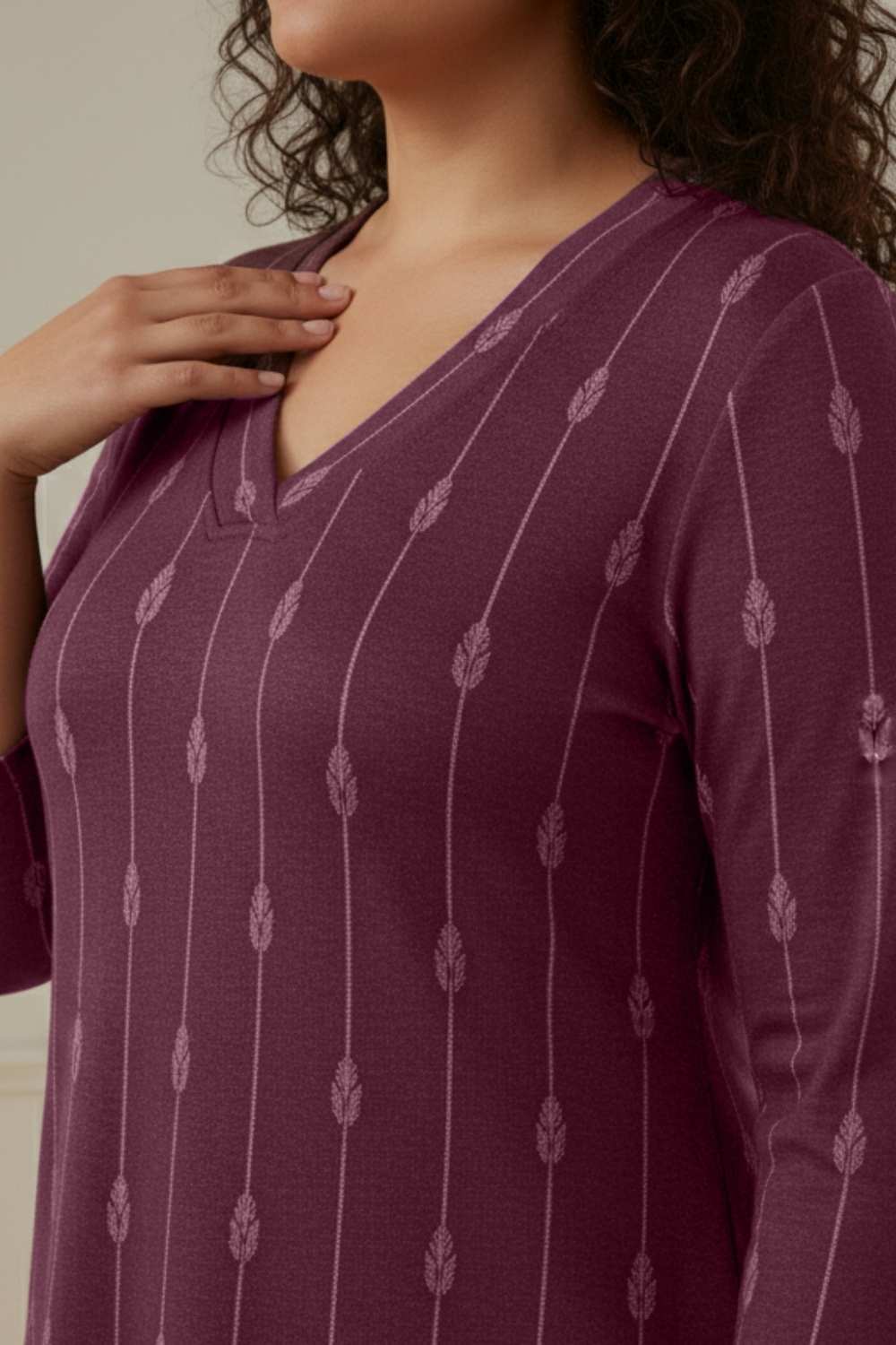 Plus Size Plus Size Deep Red SnugWeave™ V Neck Kurta