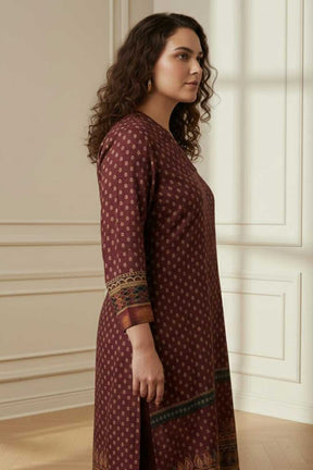 Plus Size Maroon Border Print SnugWeave™ Winter Kurta