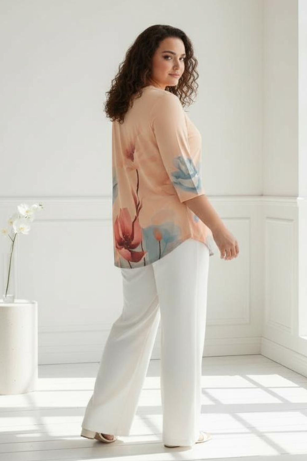 Comfortable Floral Border Plus Size Top