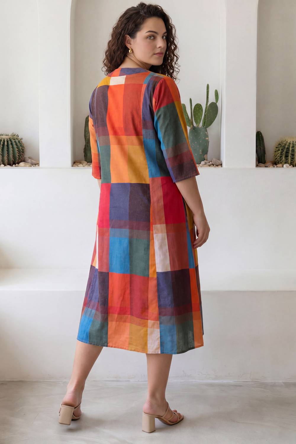 Comfortable Checkered Breeze Plus Size Midi Dress