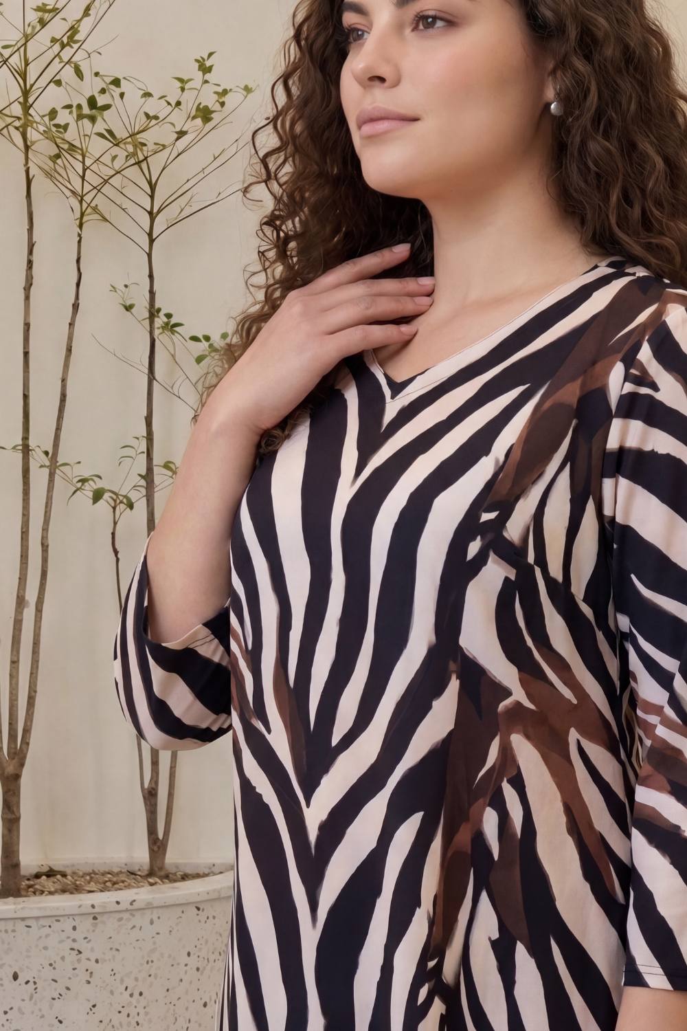 Plus Size Wild Streak Print  A-Line Midi Dress for Women