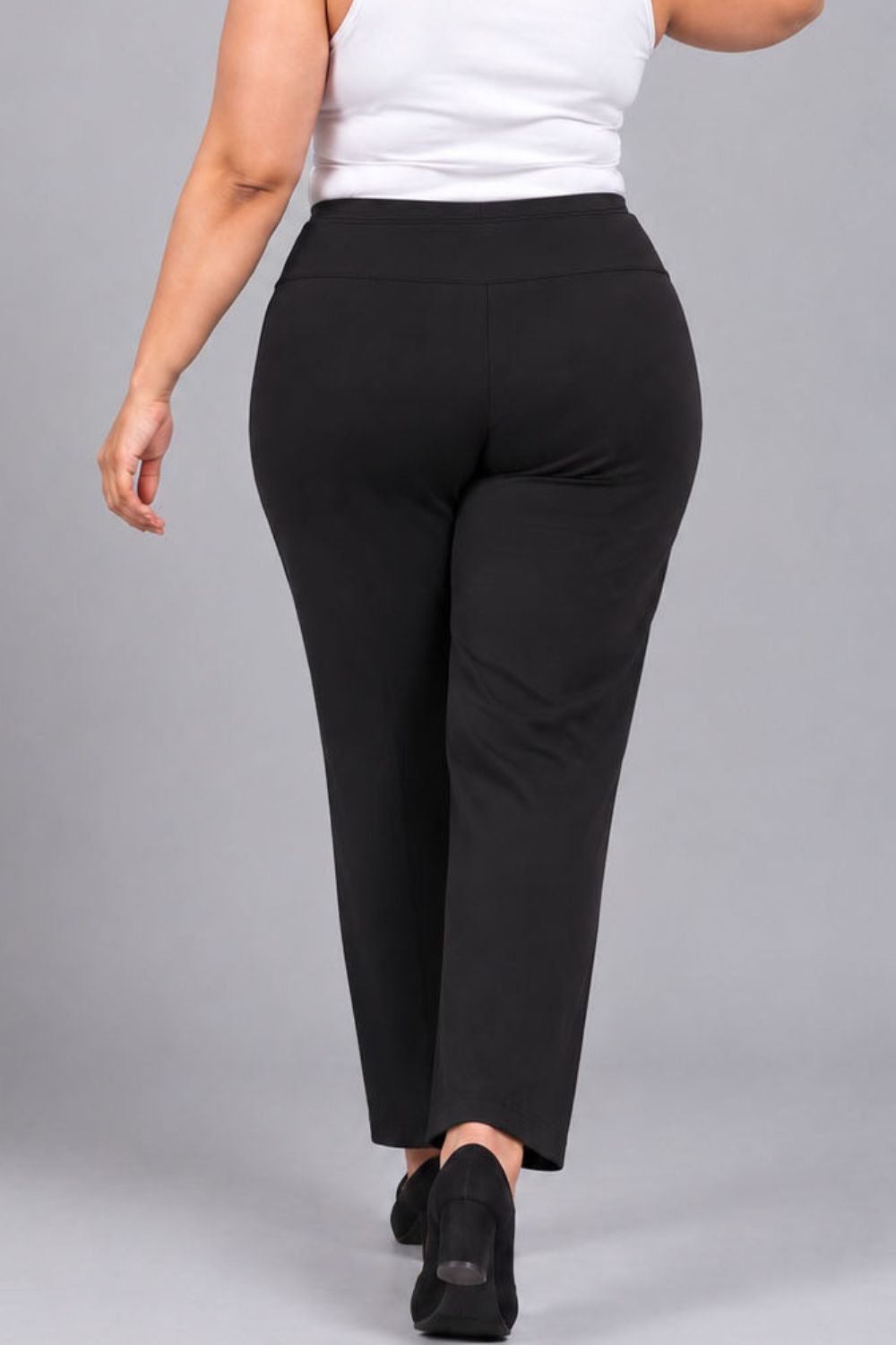 Plus Size Black Tummy Shaper Straight Fit Pants for Women