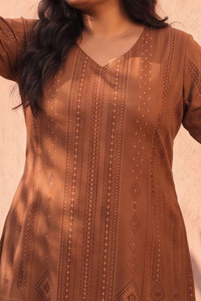 Plus Size Brown Ethnic Print Midi Dress