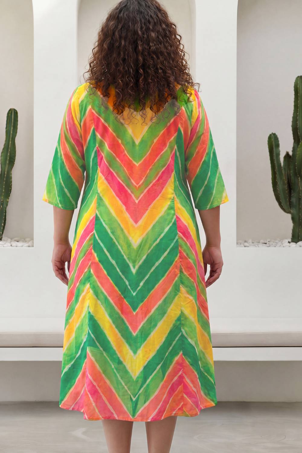 Multicolor Chevron Plus Size Midi Dress for Women