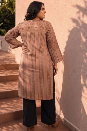 Plus Size Ethnic Print Straight Cotton Kurta