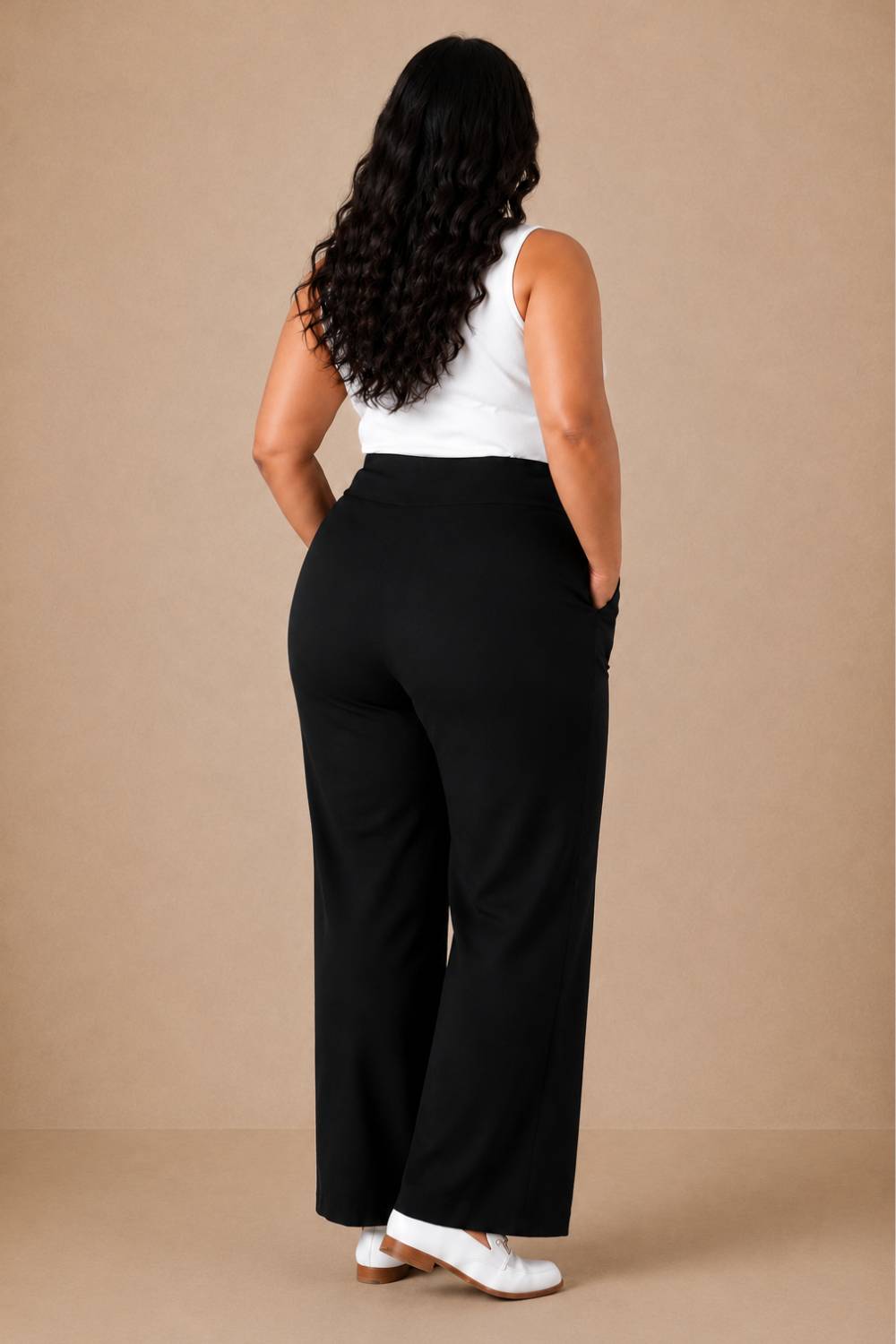 Plus Size Black Tummy Shaping Wide Straight Pants