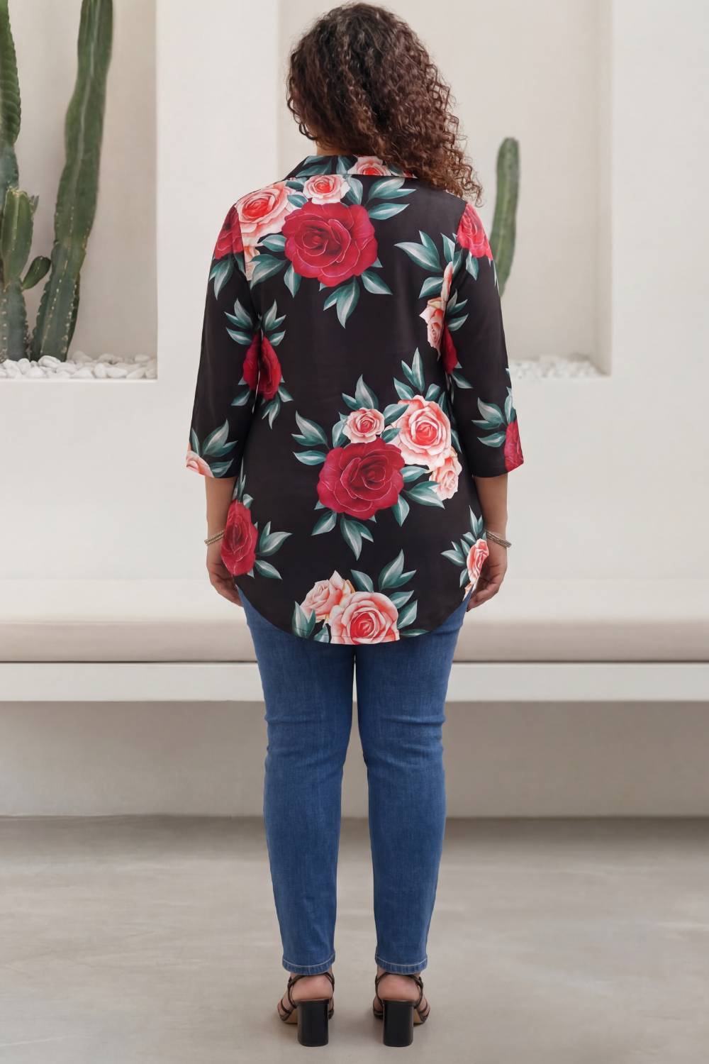 Black Floral Centre Pleat Top 1 for Women