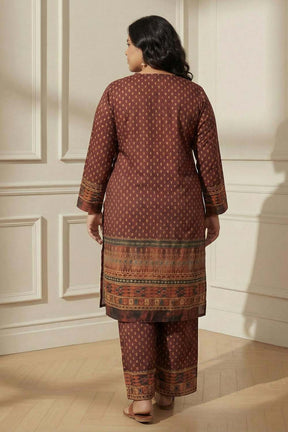 Plus Size Maroon Border Print SnugWeave™ Winter Kurta Coord Set