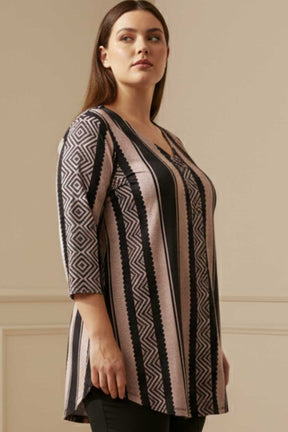 Plus Size Black Beige Stripe SnugWeave™ Winter Top