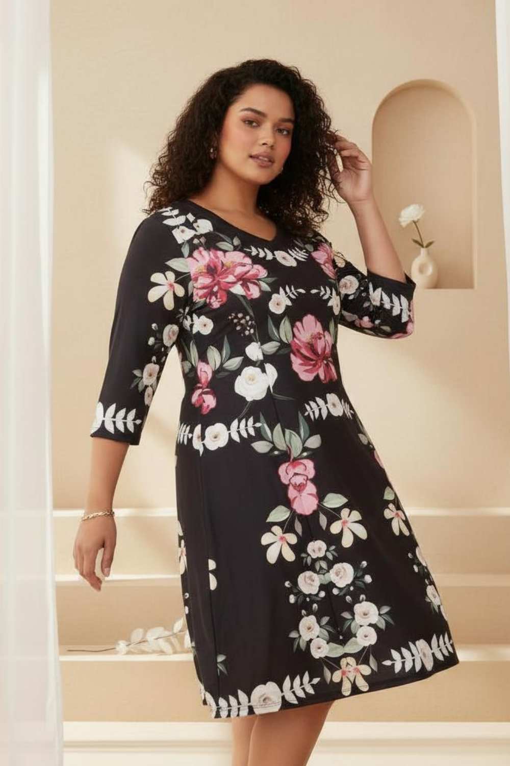 Black Bright Floral Printed Dress