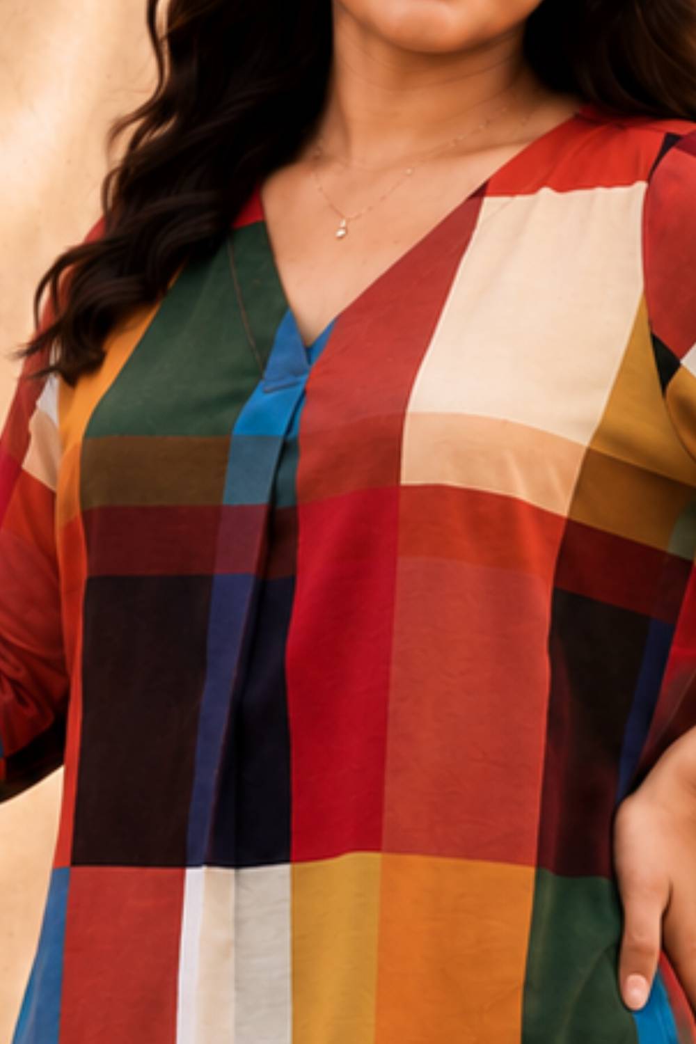 Plus Size Checkered Breeze Print Top for Women