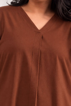 Plus Size SoftEase V Neck Brown Cotton Coord Set