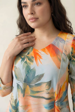 Plus Size Artistic Floral Printed A-Line Dress