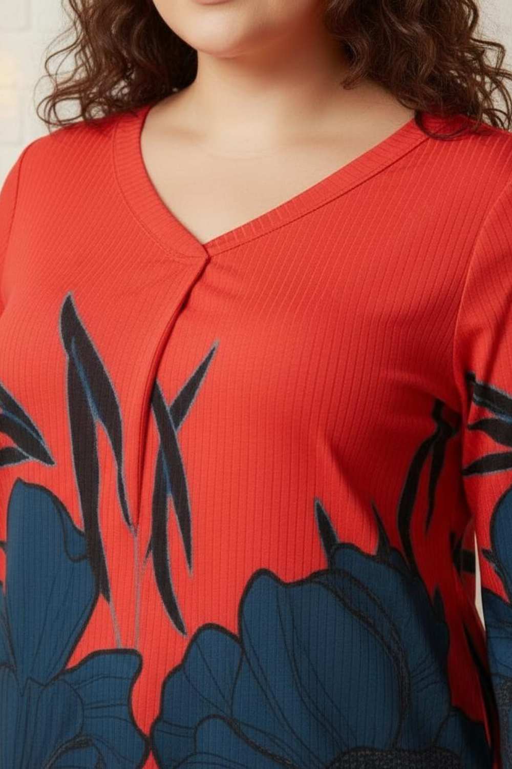 Plus Size Red Teal Print Coord Set