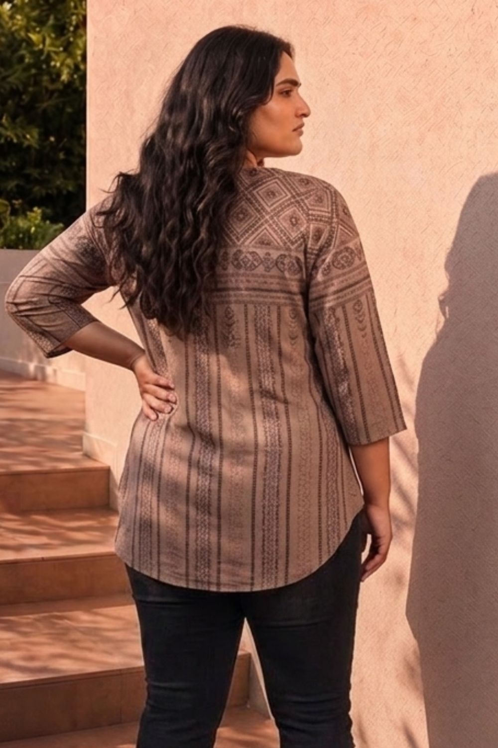 Plus Size Ethnic Print Tunic Top