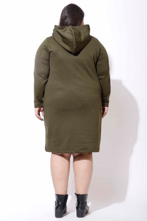 Plus Size Olive Sweatshirt Hoodie Winter Dress