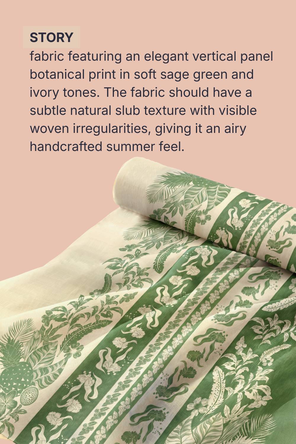 Sage Green Botanical Panel Cotton Blend Fabric 56 Inches Width for Women